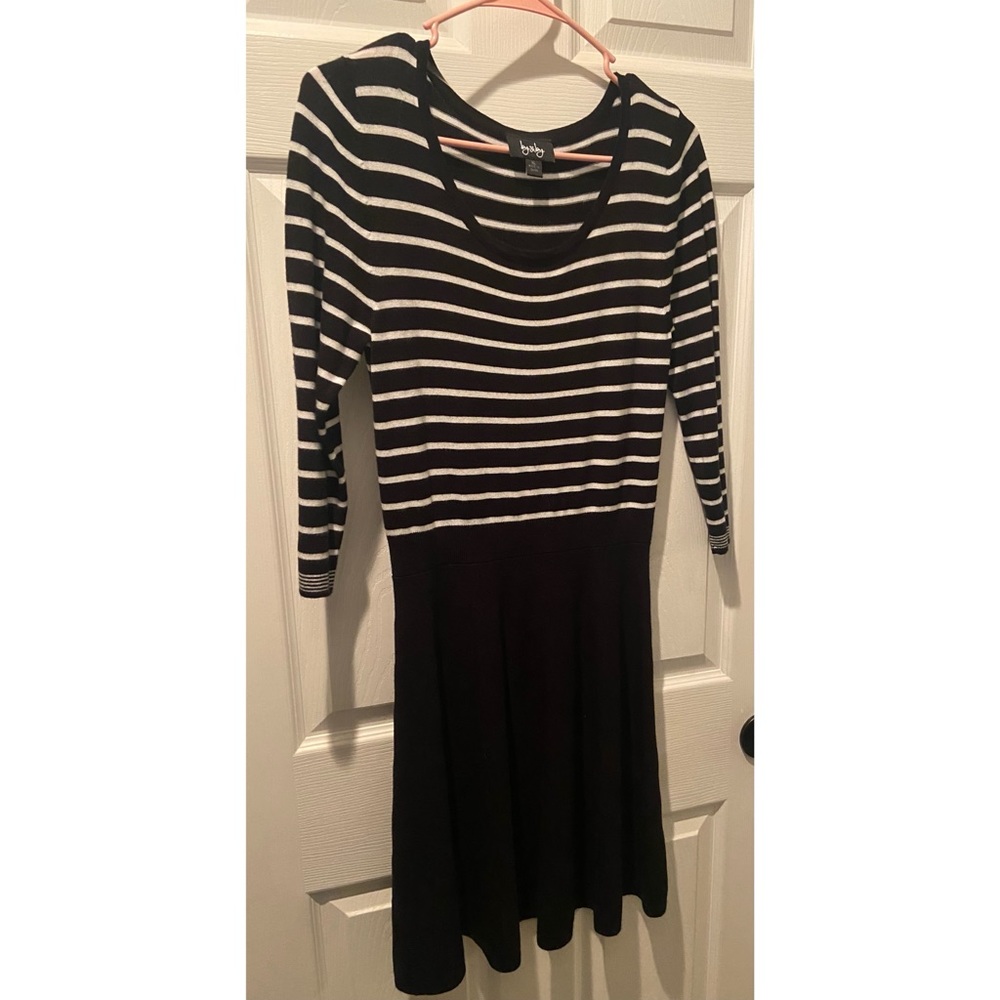 Juniors Black and White Striped Knit Dress
